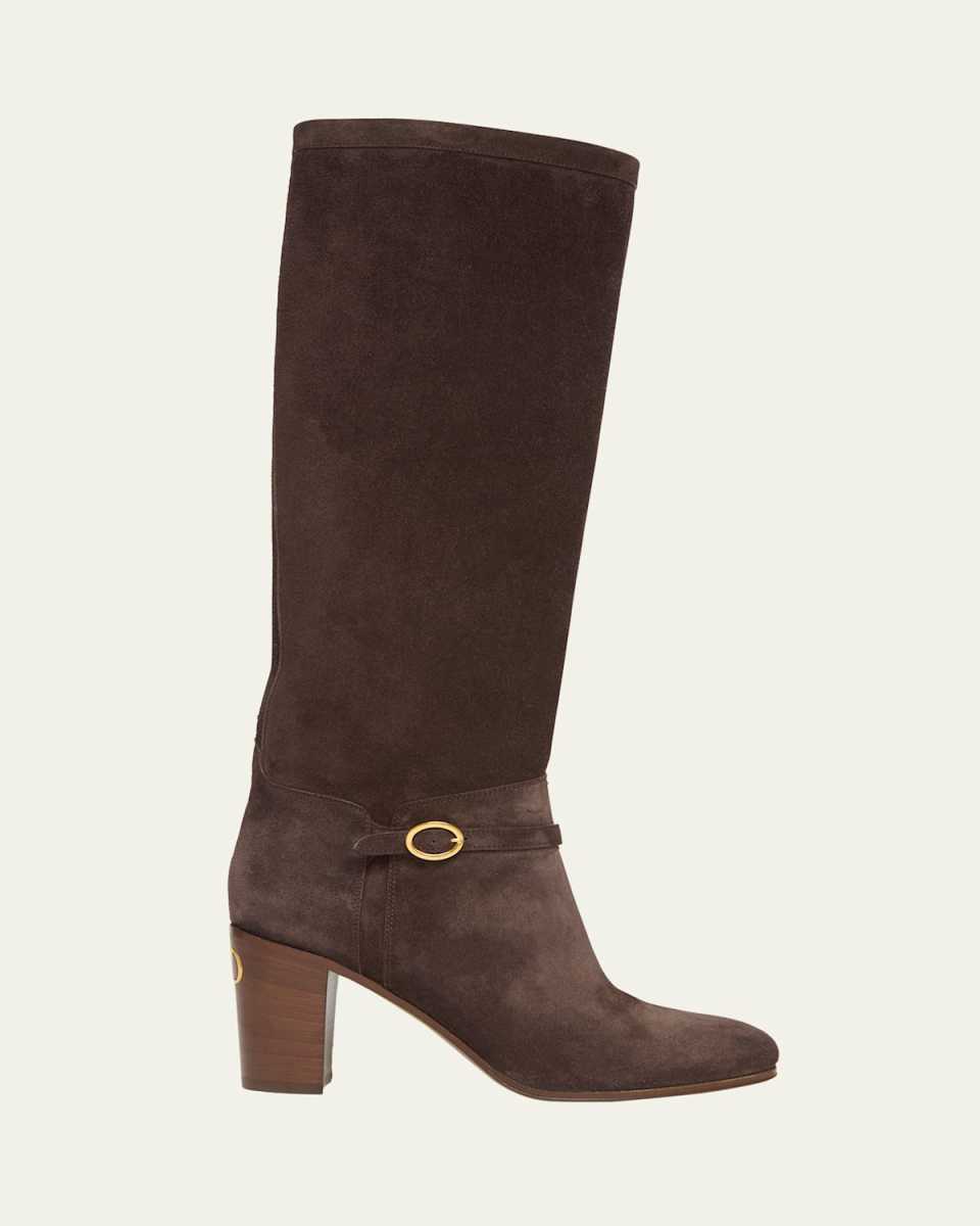Pattie Suede Buckle Knee Boots